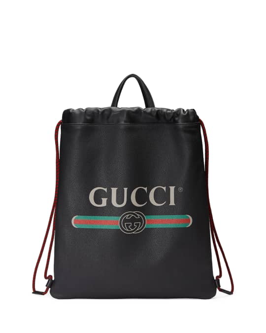 Gucci Print Leather Drawstring Backpack