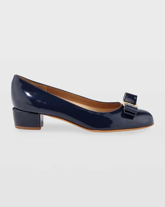 Ferragamo Vara Patent Bow Pumps Oxford Blue Neiman Marcus