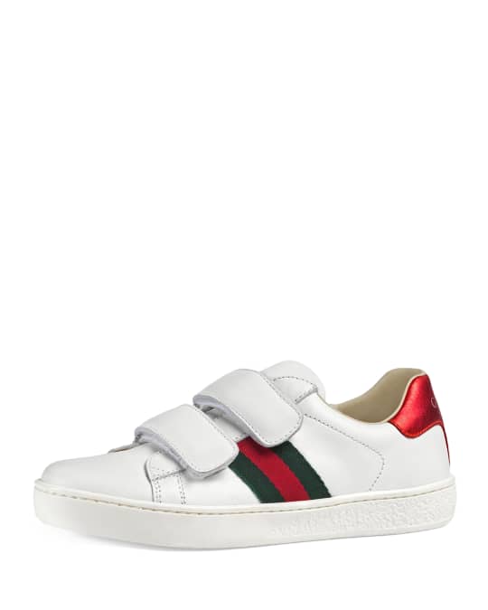 Gucci New Ace Web-Trim Leather Sneaker, Toddler/Kids | Neiman Marcus