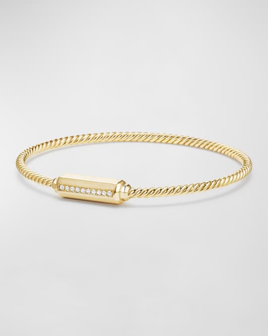 David Yurman 18K Gold Barrel Bracelet with Diamonds, Size M | Neiman Marcus