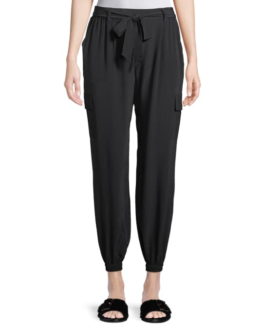 Go Silk Petite Belted Silk Cargo Pants | Neiman Marcus