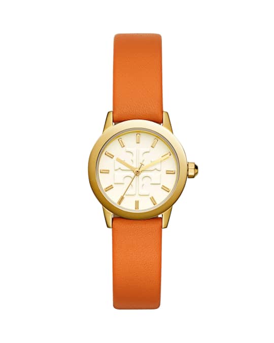 Tory Burch The Gigi Golden Watch with Orange Leather Strap Neiman Marcus