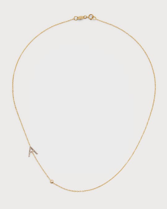 14k Yellow Gold Personalized 0.14ct Asymmetric Diamond Initial & Bezel Necklace