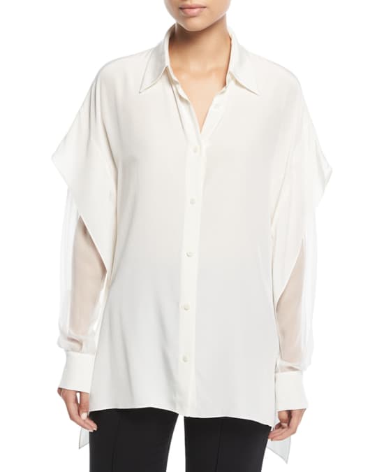 Diane von Furstenberg Long-Sleeve Button-Front Silk Shirt | Neiman Marcus