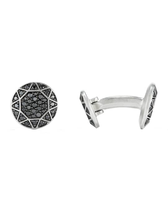 Men's Black Pave Diamond Round Cuff Links