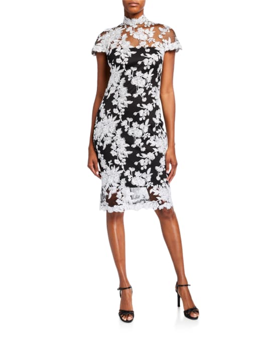 neiman marcus tadashi cocktail dresses Tadashi Shoji Lace Applique Cap-Sleeve Cocktail Dress
