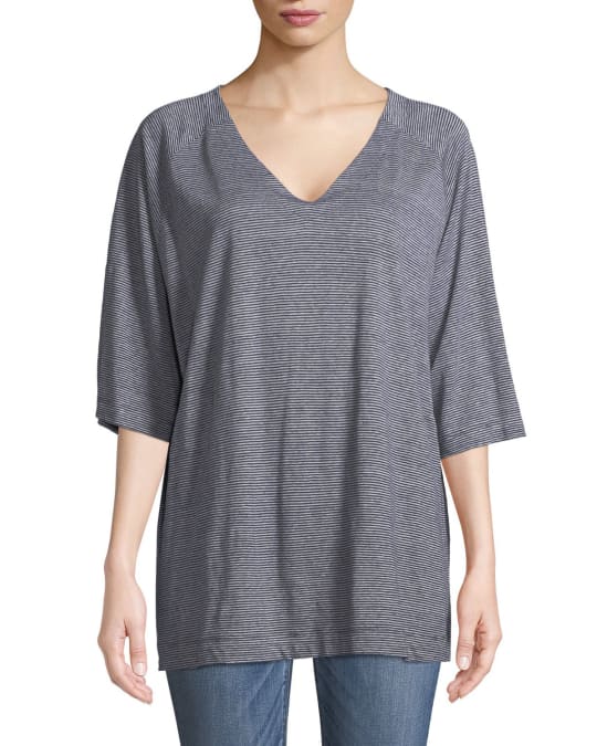 Eileen Fisher HalfSleeve Striped Organic Linen Jersey Top Neiman Marcus