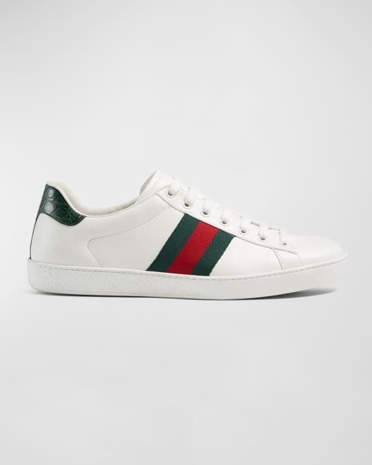 Gucci Men's New Ace Web Low-Top Sneakers | Neiman Marcus Gucci Men's New Ace Web Low-Top Sneakers | Neiman Marcus