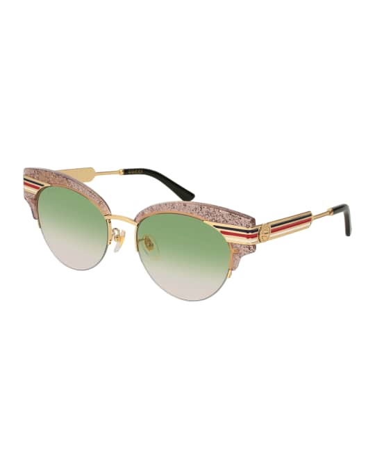 Gucci★素敵！Havana Cat Eye Acetate Sunglasses W/Sylvie Web Gucci Metal & Acetate Cat-Eye Sylvie Web Sunglasses, Black