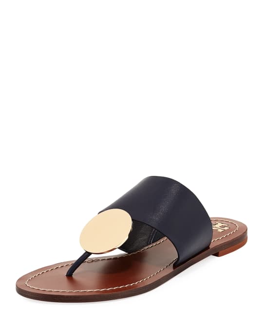 Tory Burch Patos Disk Leather Flat Slide Sandals | Neiman Marcus