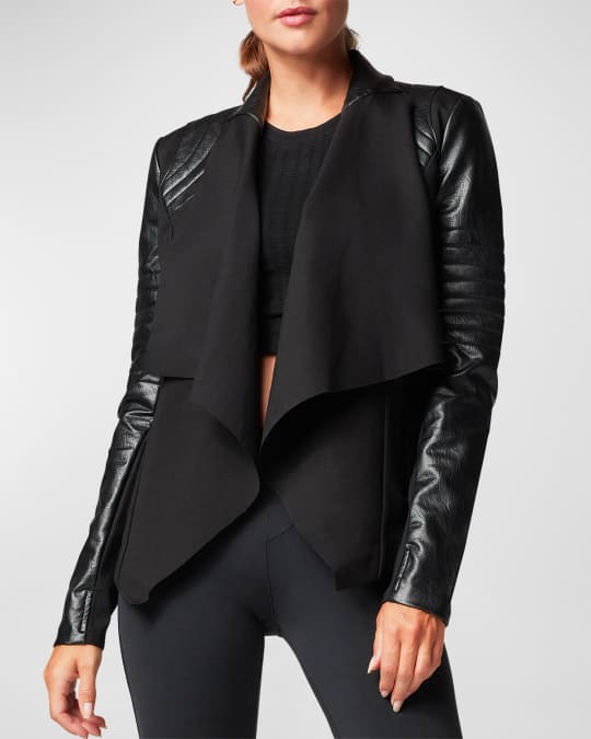 Drape Front Quilted Faux Leather Jacket