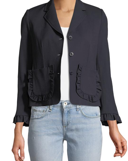 Rebecca Taylor Spring Ruffle Single-Breasted Wool Jacket | Neiman Marcus