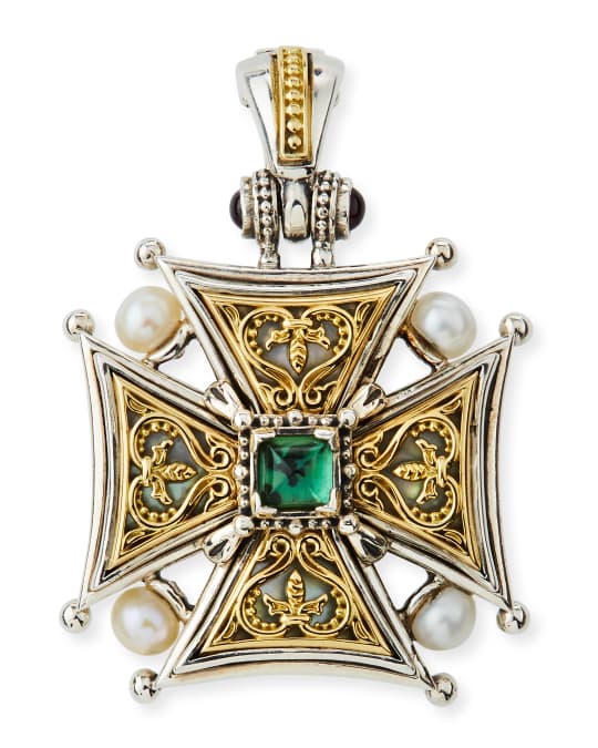 Konstantino Hestia Cross Pendant w/ Green Tourmaline | Neiman Marcus