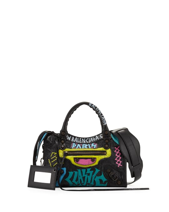 Balenciaga Mini City Graffiti-Print Satchel Bag