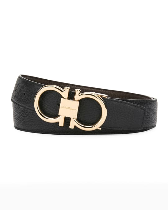 Ferragamo Men's Reversible Leather Belt with Beveled Gancini