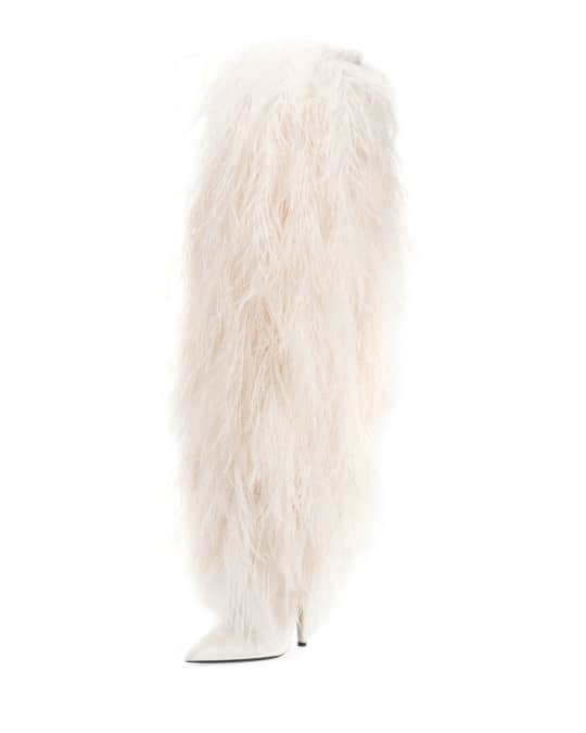Saint Laurent Yeti Over-The-Knee Boot with Feathers | Neiman Marcus