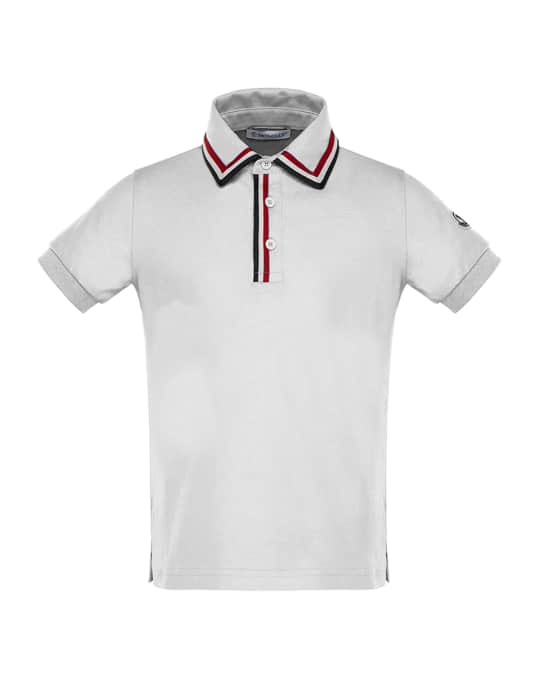 Moncler Short-Sleeve Jersey Polo Shirt w/ Flag Trim, Size 4-6 | Neiman ...