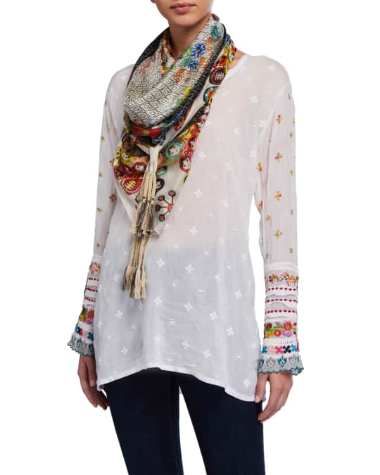 Babushka Tasseled Silk Scarf