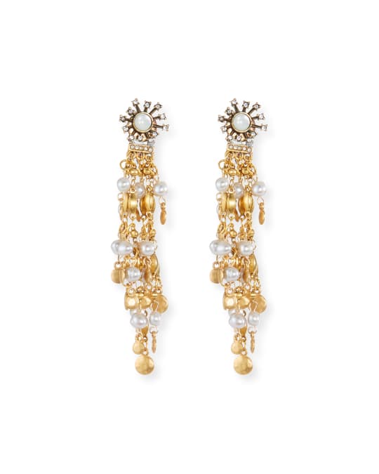 Sequin Tiered Chandelier Earrings with Simulated Pearls | Neiman Marcus