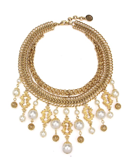 Ben-Amun Golden Chain Multi-Drop Pearly Bib Necklace | Neiman Marcus