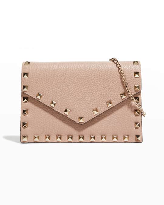 Rockstud small leather flap top wallet on a chain