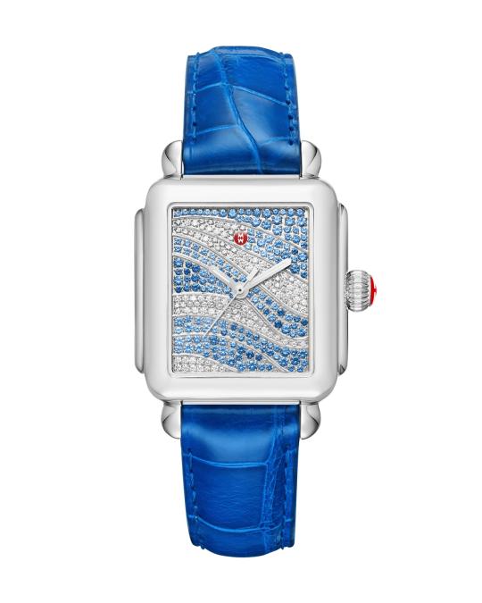 Michele Diamond watch with alligator band NEW MICHELE MINI DECO 2 TONE,24 DIAMONDS,TAUPE ALLIGATOR  main image 4