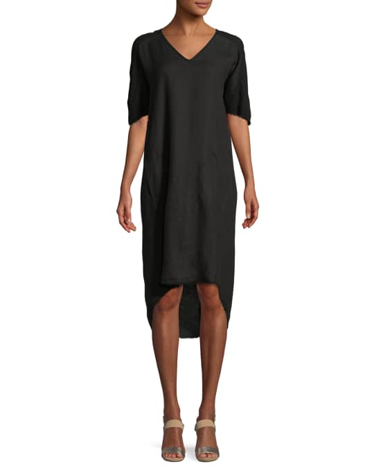 XCVI Raw-Edge High-Low Linen Dress | Neiman Marcus