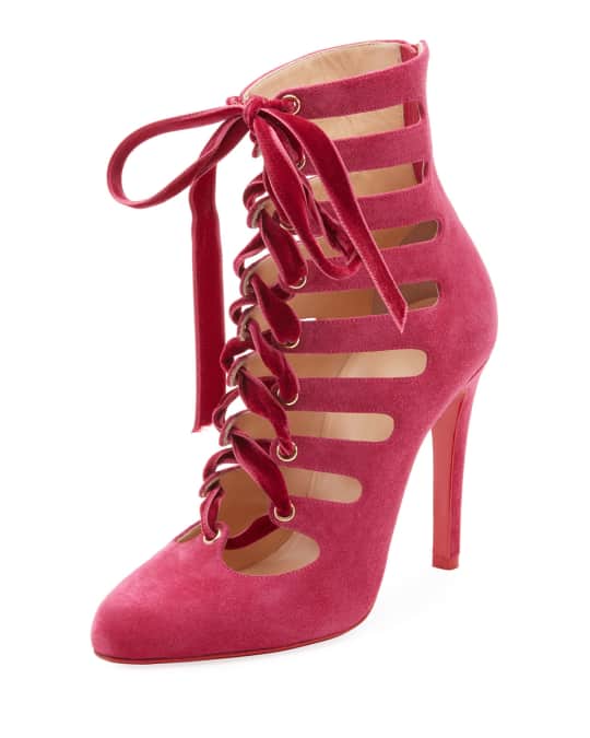 Christian Louboutin Spinetita Cutout Laced Suede Red Sole Bootie ...