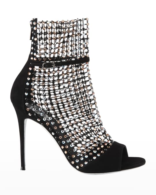 Rene Caovilla Galaxia Mesh Strass Caged High-Heel Sandals | Neiman Marcus