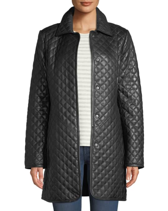 Plus Size Quilted Lamb Leather Trench Coat