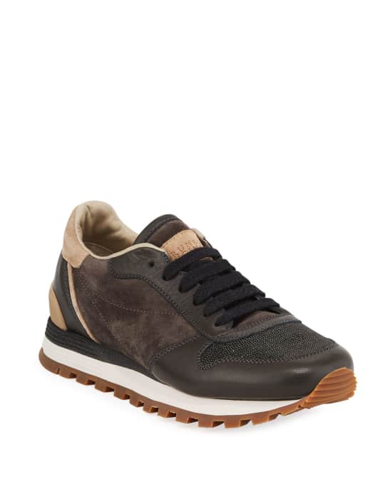 Brunello Cucinelli Suede/Leather Monili-Toe Trainer Sneakers | Neiman ...