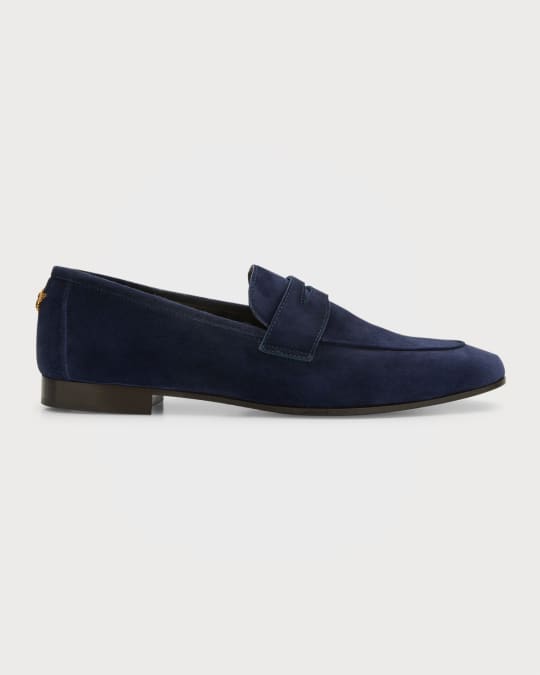 Bougeotte Suede SlipOn Penny Loafer, Navy Neiman Marcus