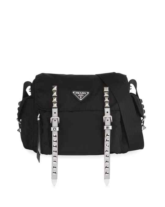 Prada Prada Black Nylon Messenger Bag with Studding Neiman Marcus
