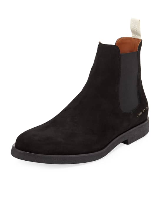 Common Projects Men's Calf Suede Chelsea Boot, Black | Neiman Marcus