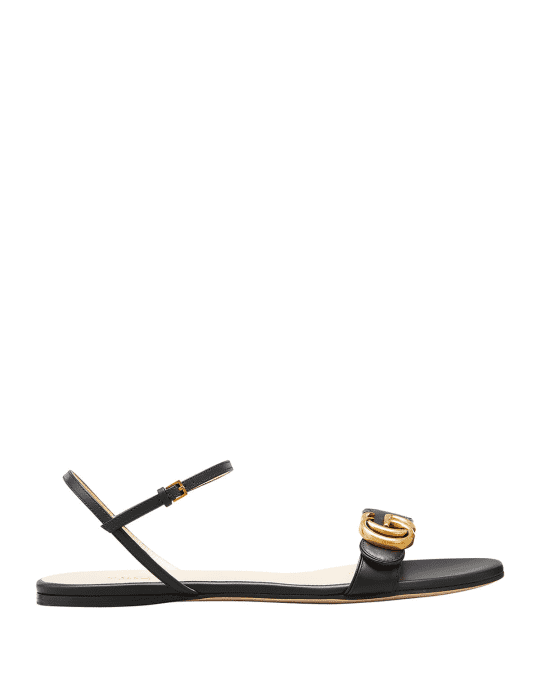 Gucci marmont double g flat leather sandals on sale
