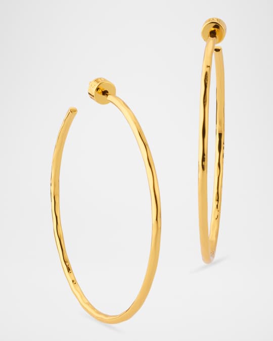 Thin Hammered 22k Gold-Plated Hoop Earrings