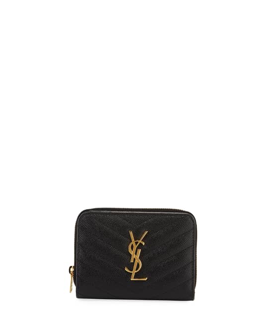 Saint Laurent Mini Monogram YSL Textured Zip Wallet Neiman Marcus