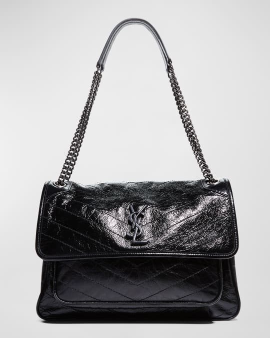 Saint Laurent Niki Large Flap YSL Shoulder Bag in Crinkled Leather ...