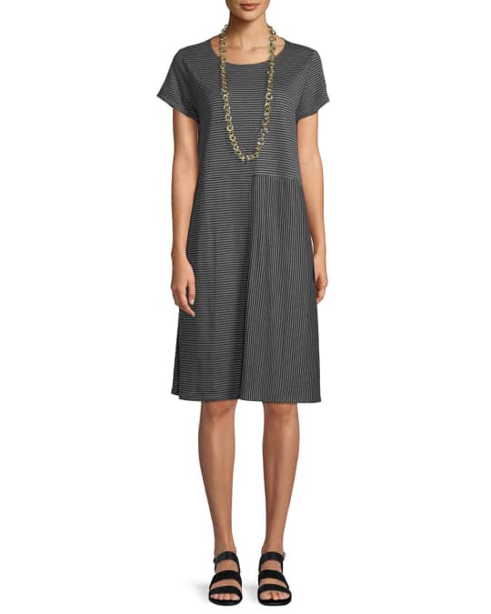Eileen Fisher Short-Sleeve Striped Organic Linen Jersey Dress | Neiman ...