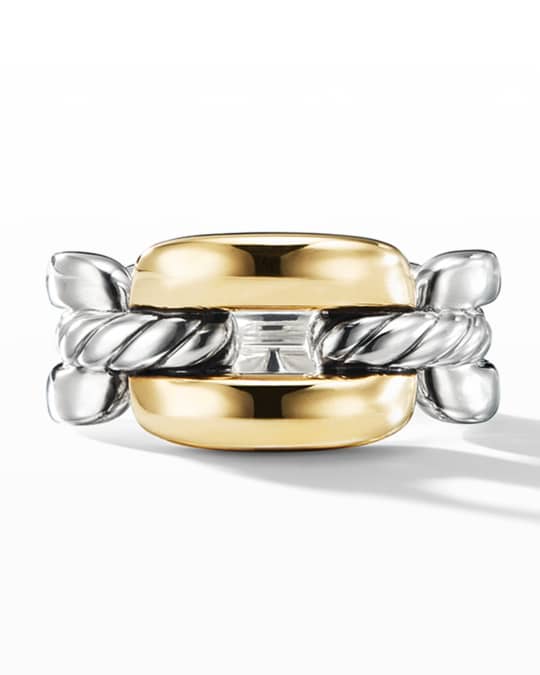 David Yurman Wellesley Medium Silver Link Ring w/ 18k Gold | Neiman Marcus