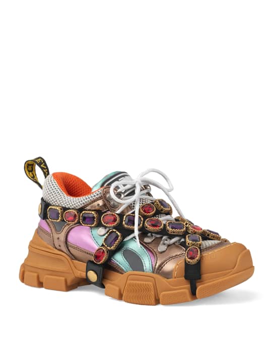 Gucci Flashtrek Metallic Leather Hiker Sneaker With Chain Strap ...