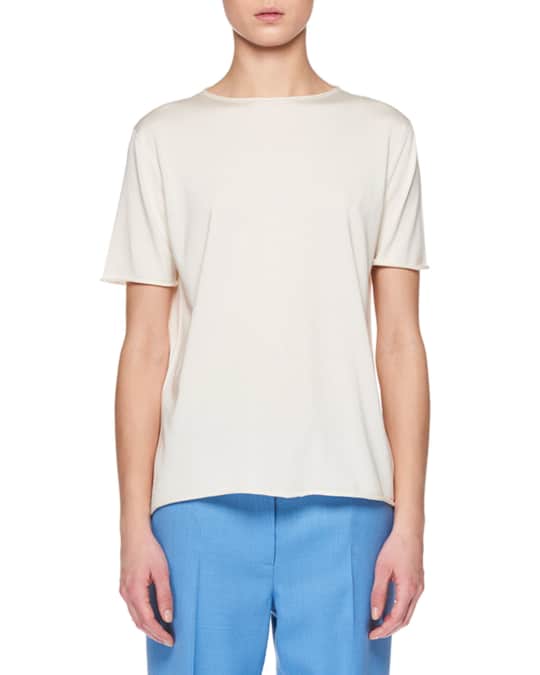 THE ROW Laneige Crewneck Short-Sleeve Shappe Silk T-Shirt | Neiman Marcus