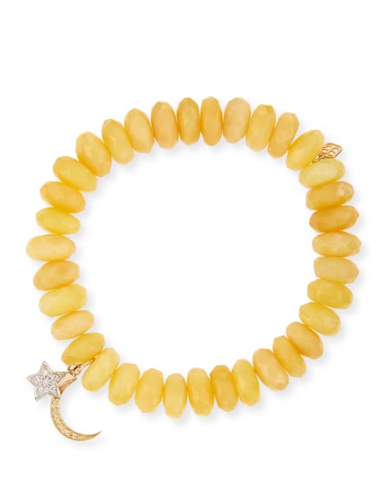 10mm Yellow Opal Beaded Bracelet with Diamond Moon & Star Charms