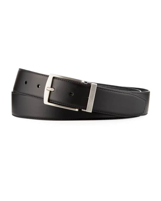 Giorgio Armani Men's Dual-Textured Leather Belt, Black/Blue | Neiman Marcus