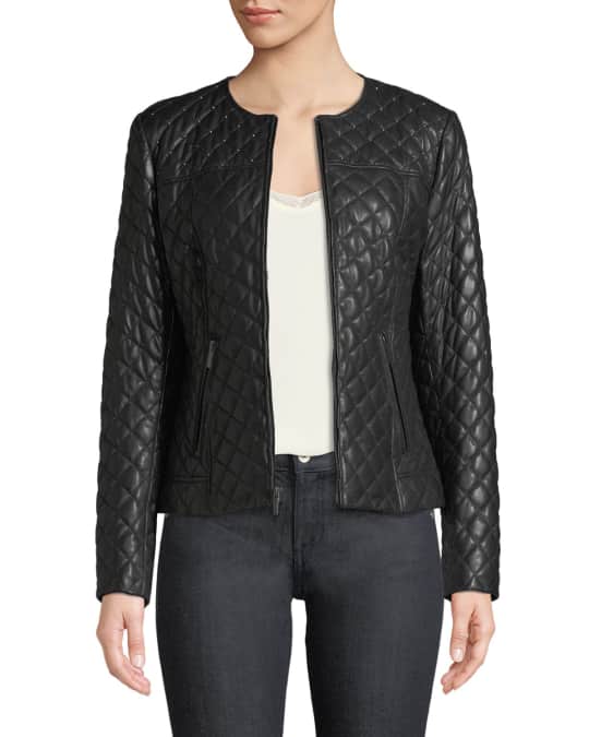 Neiman Marcus Leather Collection Quilted Short Leather Moto Jacket w ...