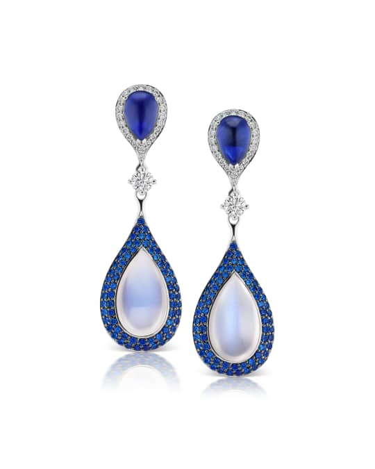 18k White Gold Diamond, Sapphire & Moonstone Earrings