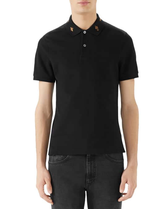 Gucci Men's Emblems Embroidered-Collar Polo Shirt | Neiman Marcus