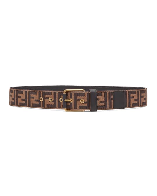 Fendi Men's FF Logo Knit Belt w/Leather Trim | Neiman Marcus
