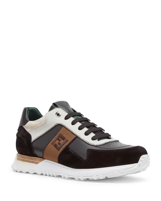 Fendi Men's FF Embroidered-Stripe Leather Runner Sneakers | Neiman Marcus