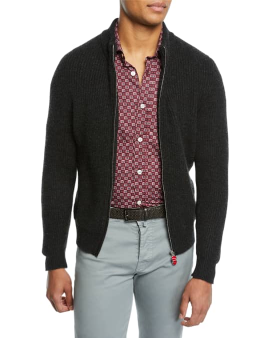 Men's Rib Full-Zip Cashmere Sweatshirt